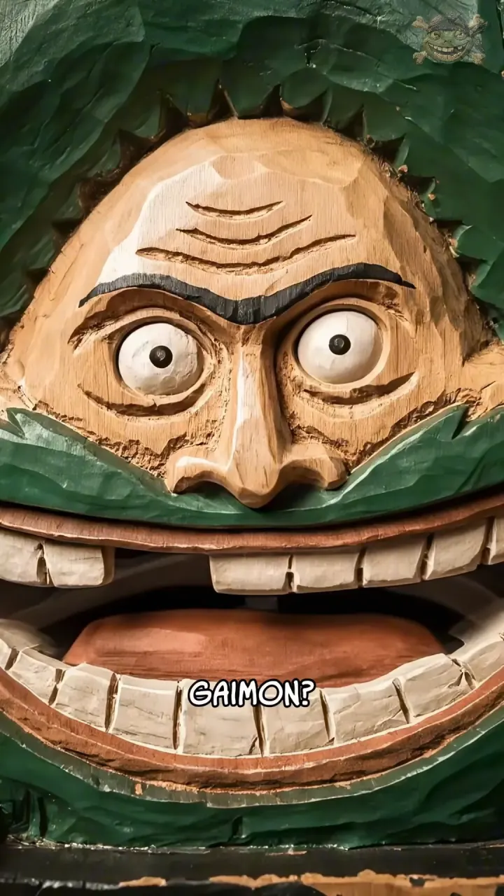Wooden-toy Gaimon peeking out of his treasure chest