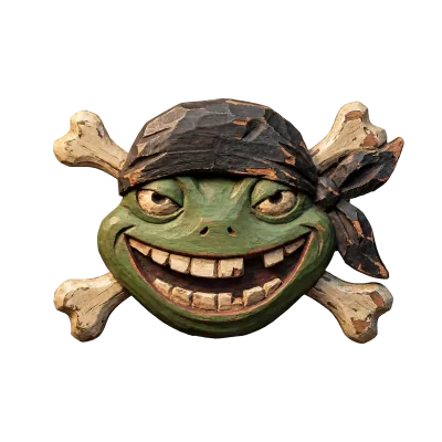 Frog Pirate Jolly Roger wooden emblem